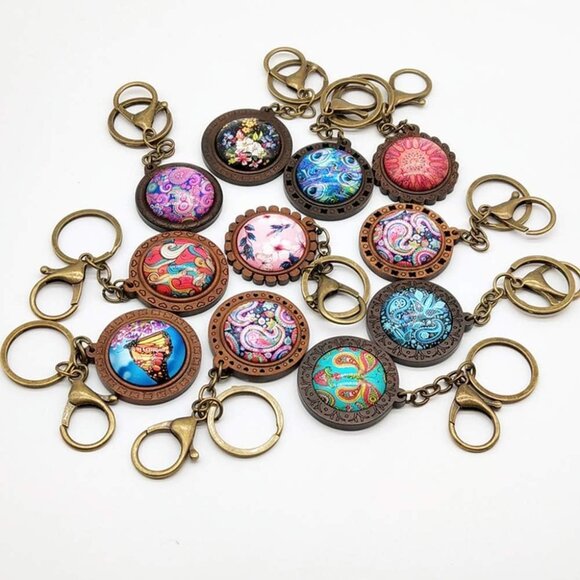 Bezel Pendant Trays Round Wooden and Glass Cabochon Round Clear Dome for DIY Cra - Picture 5 of 5